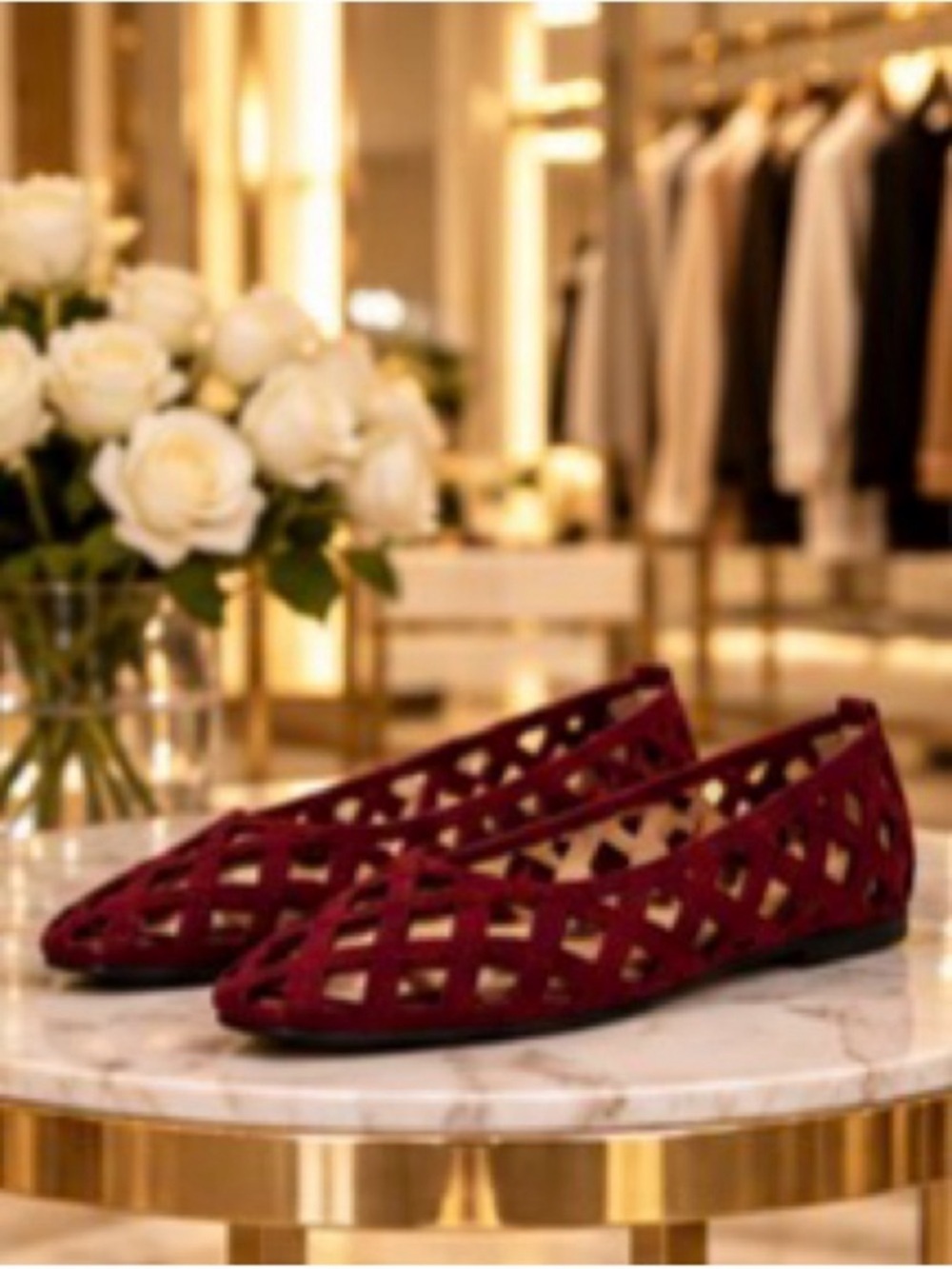 Women's Red Geometric Cutout Flats